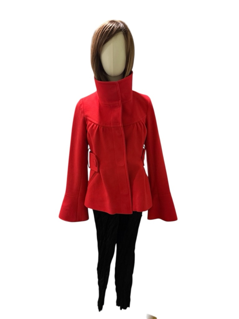 Women's Red High-Collar Peplum Coat